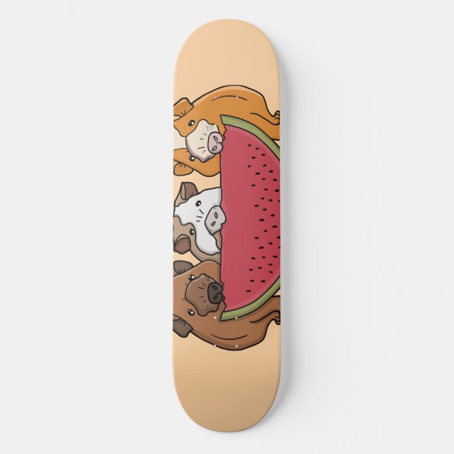Skate Ilustração de Suínos e Melancia Reproduzíveis (Frente)