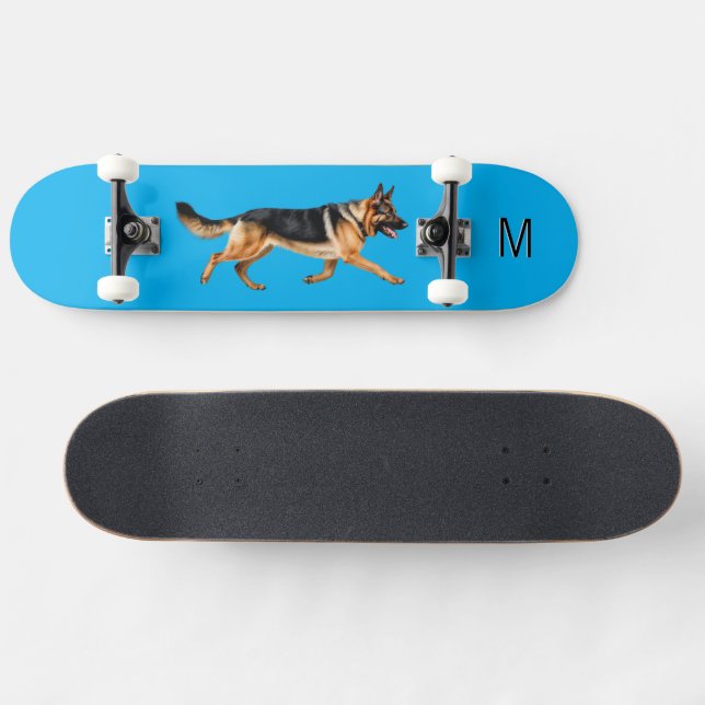 Skate Imagem de Pastor Alemão Monogramada Azul (Horz)