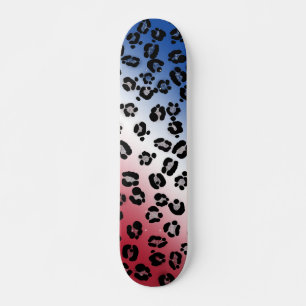 Skate Impressão de Leopardo Azul-Branco-Brilhante