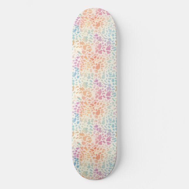 Skate Impressão de leopardo em aquarela com arco-íris pa (Frente)