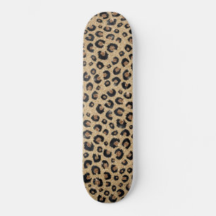 Skate Impressão de Leopardo Negro brilhante Dourado Eleg