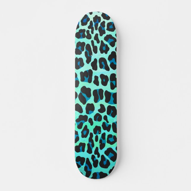 Skate Impressão de Leopardo Negro e Teal (Frente)