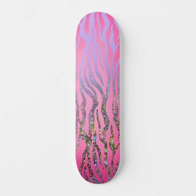 Skate Impressão de Tigre Rosa Meio Glitter (Frente)