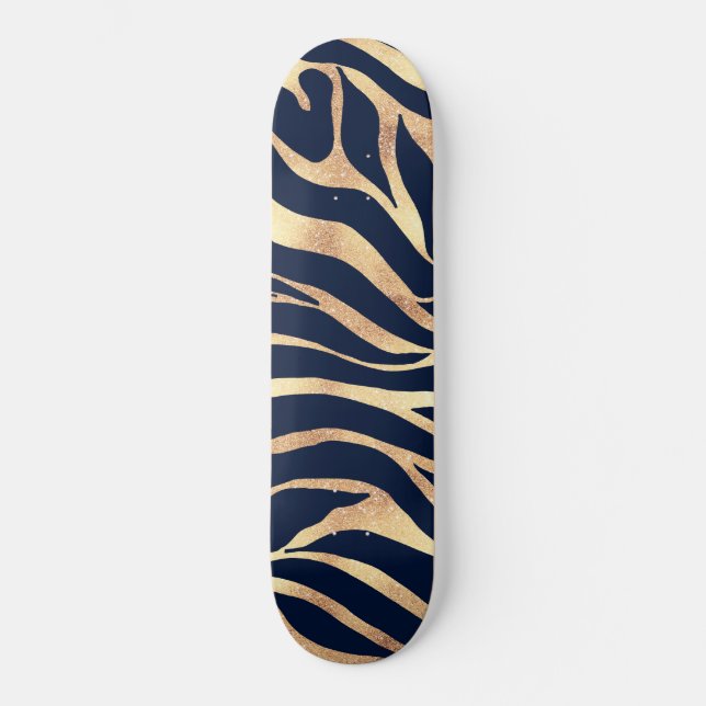 Skate Impressão de Zebra Azul Dourada Elegante Marinho (Frente)