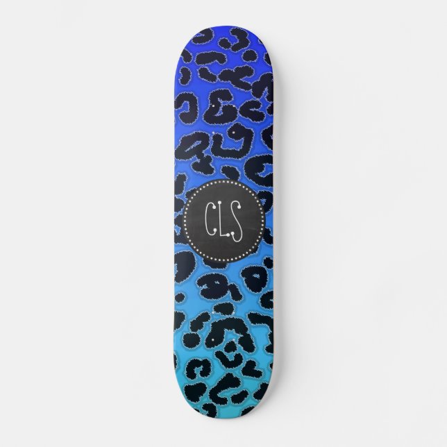 Skate Impressão Elétrica Azul-Leopardo; Olhar de quadro (Frente)