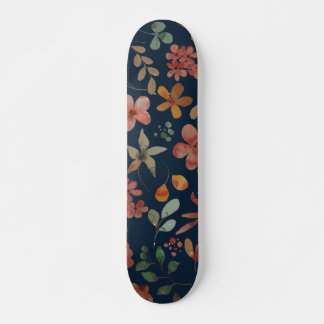 Skate Impressão Floral de Aquarela Antiquada no Marinho