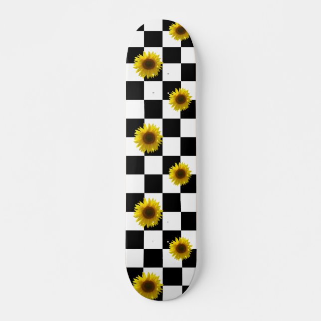 Skate Impressão preto e branco Checkered & do girassol (Frente)
