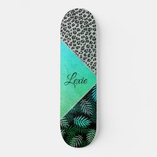 Skate Impressão Tropical Leopardo de Teal com Glittery