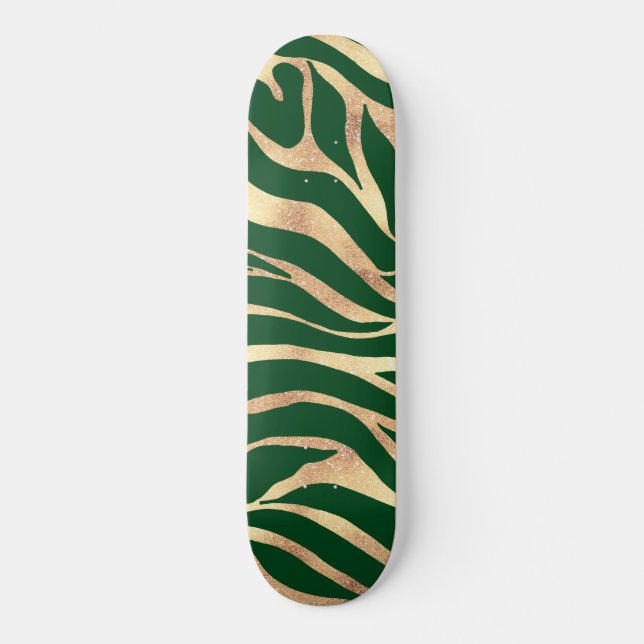 Skate Impressão Verde Elegante e Dourada de Zebra Zebra (Frente)