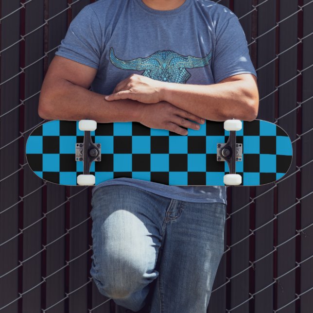 Skate Impressão Xadrez Azul e Preto (Ao ar livre 3)