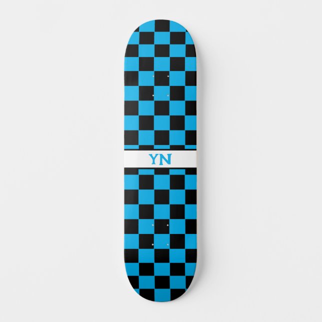 Skate Iniciais personalizados preto e azul-céu verificad (Frente)