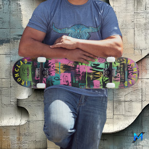 Skate Inspirado em Grafite Neon com Vibe Abstrato de Rua