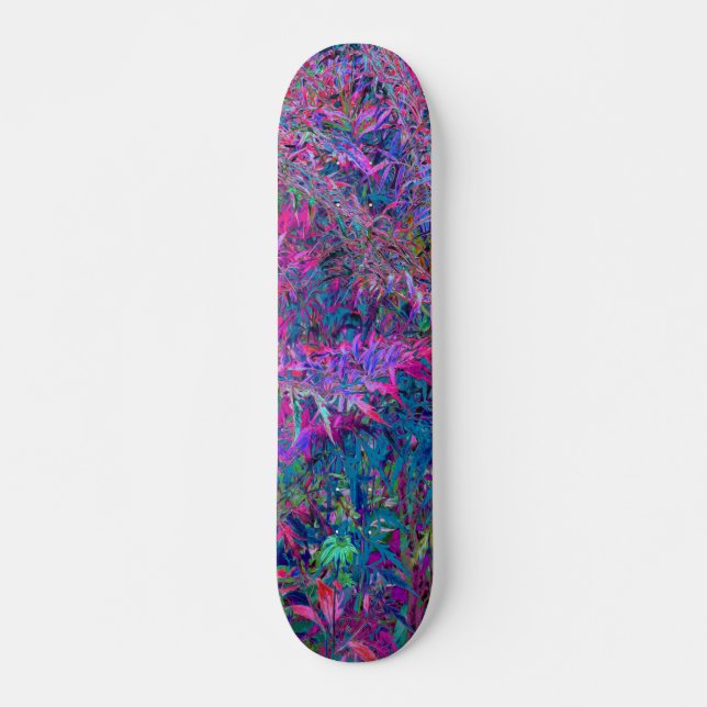 Skate Jardim de Folhagem Abstrata com Cores do Arco-íris (Frente)