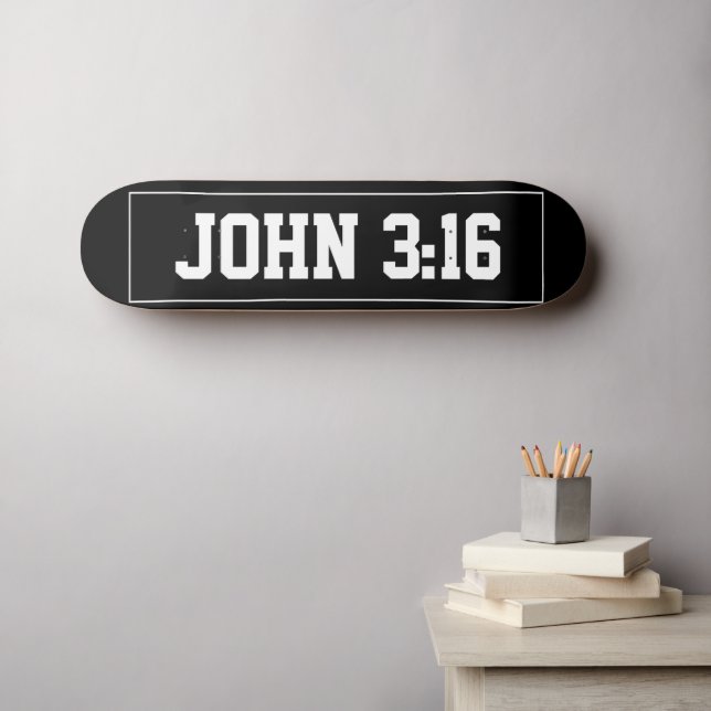 Skate John 3:16 Cristão Simples, Negro e Branco Moderno (Arte de parede (Horz))