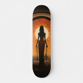Skate Lady Against Sunset Art Nouveau Sci-Fi Dystopia