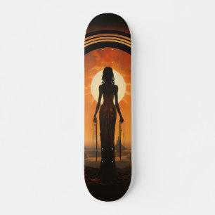 Skate Lady Against Sunset Art Nouveau Sci-Fi Dystopia
