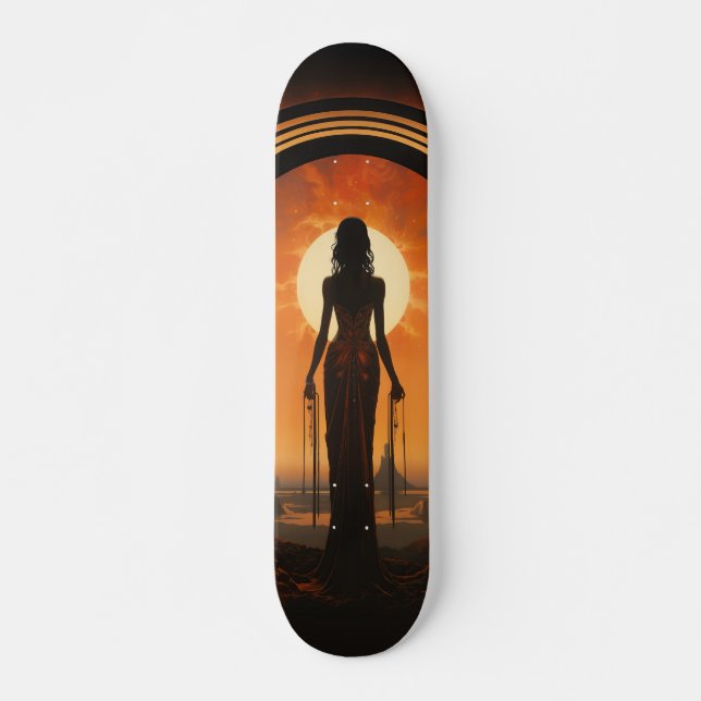 Skate Lady Against Sunset Art Nouveau Sci-Fi Dystopia (Frente)