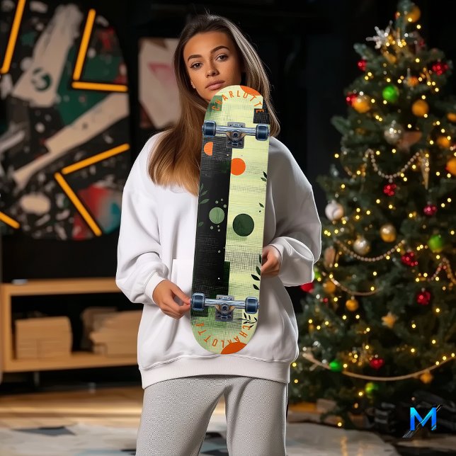 Skate Laranja abstrato Verde com Geometria Minimalista (Criador carregado)