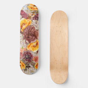 Skate Laranja Borgonha Outono Floral Aquarela  