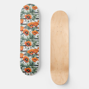 Skate Laranja California Poppies Black Stripes and Dots