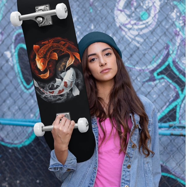 Skate Laranja E Branco Sortudo Peixe Koi Arte Japão (Criador carregado)