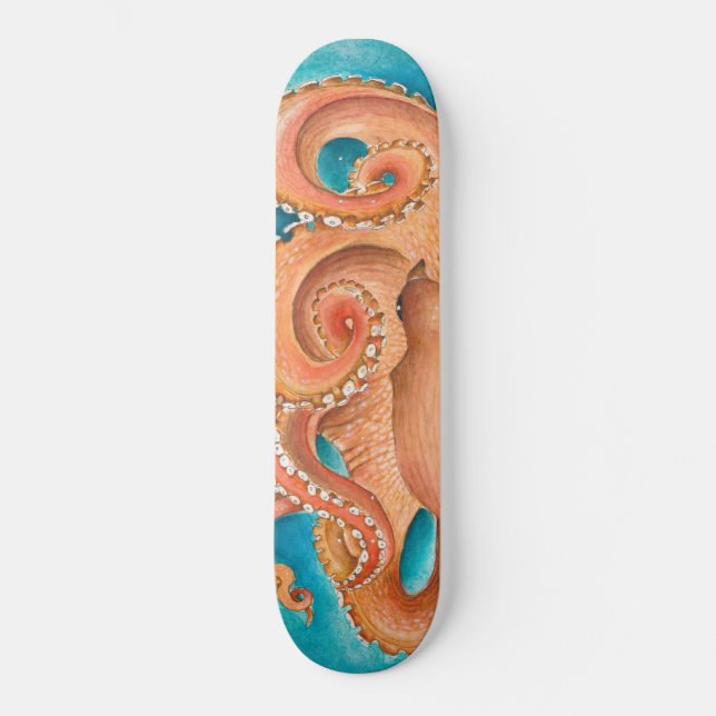Skate Laranja Octopus Teto Watercolor (Frente)