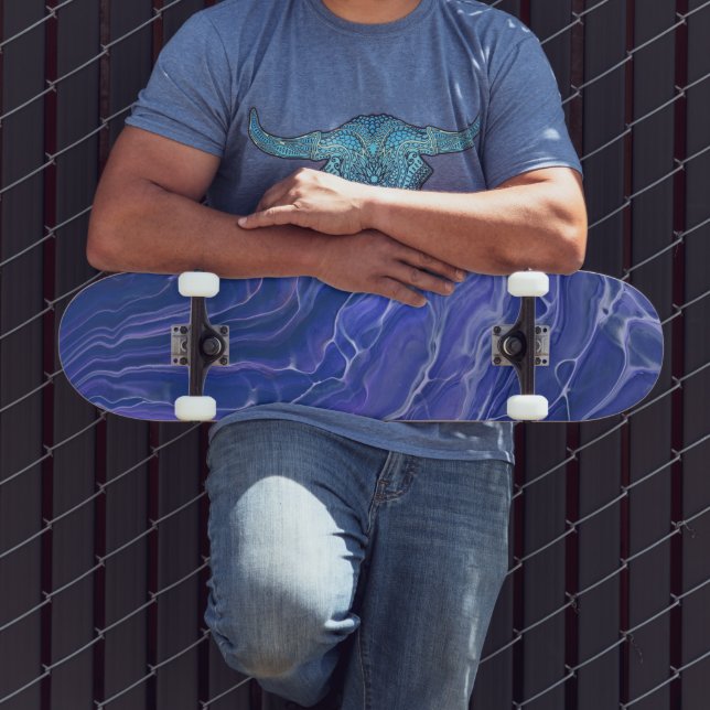 Skate Lavanda Azul Marble Acrílico Abstrato (Ao ar livre 3)