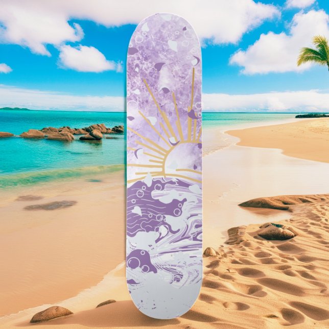 Skate Lavanda púrpura Lilac Dourado Sol e ondas marítima (Criador carregado)
