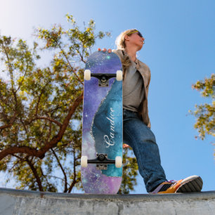 Skate Lavanda rosa, Teal e Brilho prateado personalizado