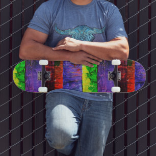 Skate Legal faixas roxas roxas e verdes coloridas, textu