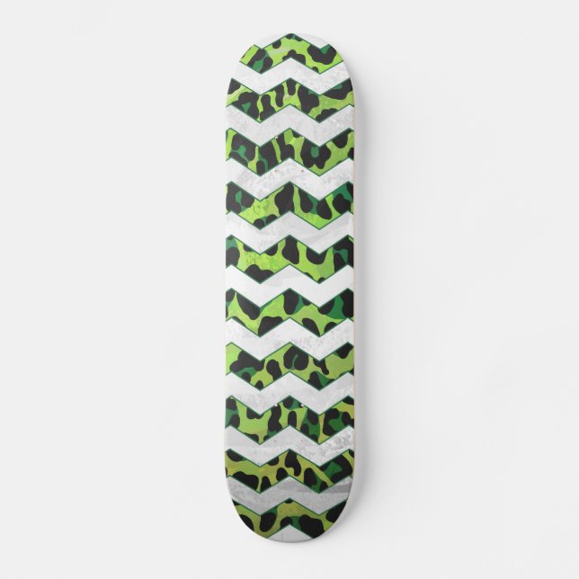 Skate Leopard Chevron Black and Green Impressão (Frente)