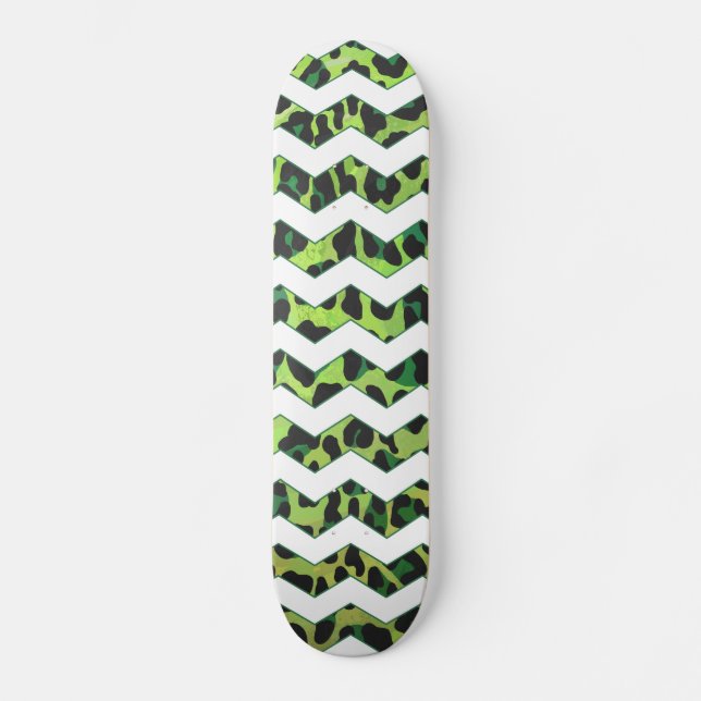 Skate Leopard Chevron Black and Green Impressão (Frente)
