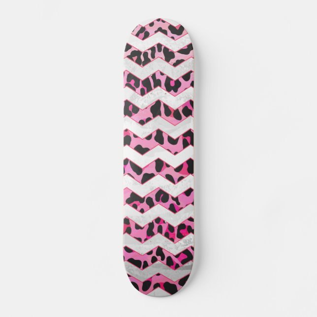 Skate Leopardo, preto e Impressão de Chevron Rosa Quente (Frente)