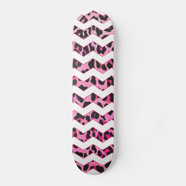 Skate Leopardo, preto e Impressão de Chevron Rosa Quente (Frente)