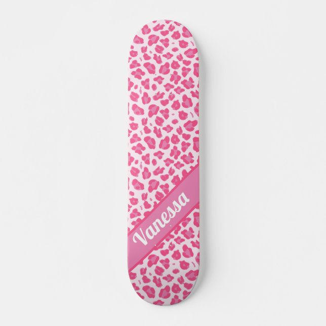 Skate Leopardo Rosa Personalizado - Raparigas Skateboar (Frente)