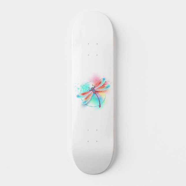 Skate libélula vermelha sobre fundo de aquarela (Frente)
