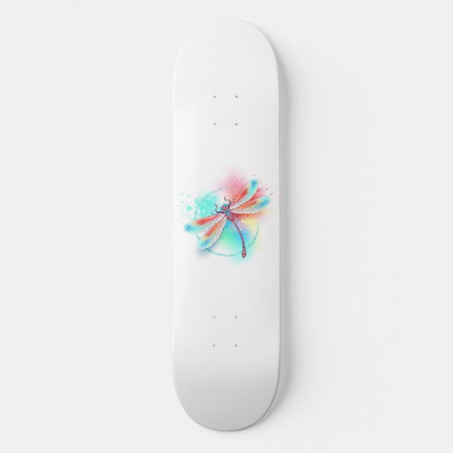 Skate libélula vermelha sobre fundo de aquarela (Frente)