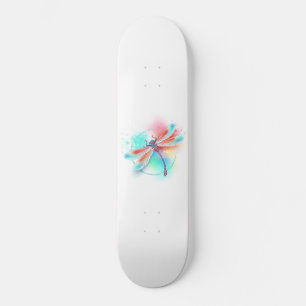 Skate libélula vermelha sobre fundo de aquarela