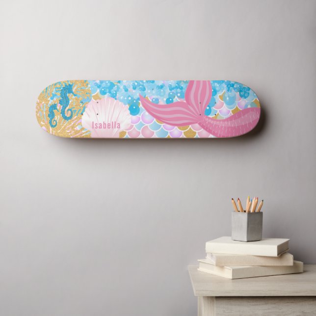 Skate Linda Cola de Sereia Rosa (Arte de parede (Horz))