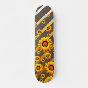 Skate Lindas flores amarelas nas cinzas, listras de ouro