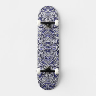 Skate Lindo desenho de padrões paisley azuis e brancos