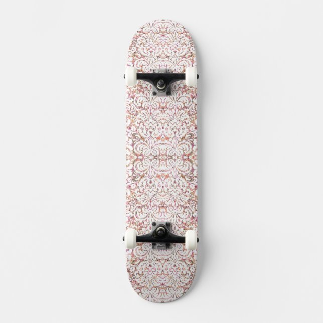 Skate Lindo desenho floral vintage rosa branco (Frente)