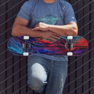 Skate Linhas ligadas complexas em vermelho e azul