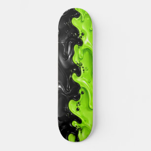 Skate Líquido Preto e Verde Ácido Girando Brilho Derreti