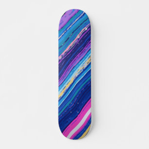 Skate Listras Abstratas Rosa, Azul, Amarelo e Branco