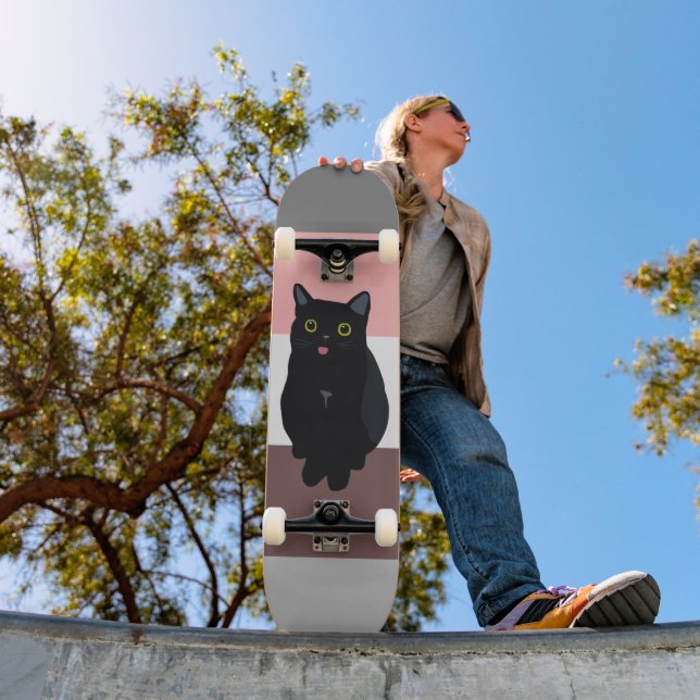 Skate Listras coloridas, desenho de gato preto (Ao ar livre 1)