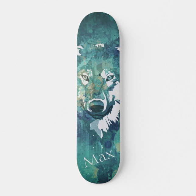 Skate Lobo-aquoso azul-marinho moderno (Frente)