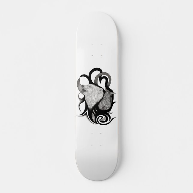 Skate Lobo Branco com Arte Tribal Raven (Frente)