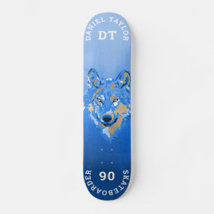 Skate Lobo Monograma do Gradiente de Tinta Dourada Azul