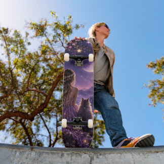 Skate Luar Encantado Fantasia Roxa Noite Com Gato